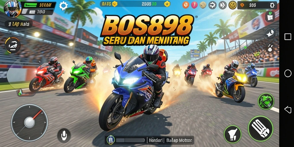 Antarmuka BOS898 yang menarik dengan fungsi balap motor yang realistis.
