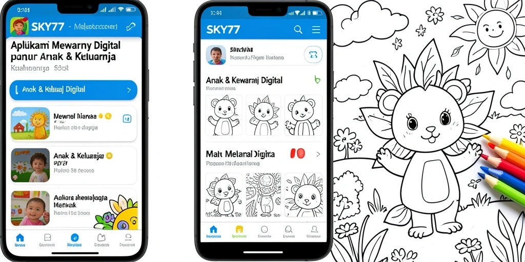 Tampilan antarmuka aplikasi Mewarnai Digital SKY77 yang interaktif.