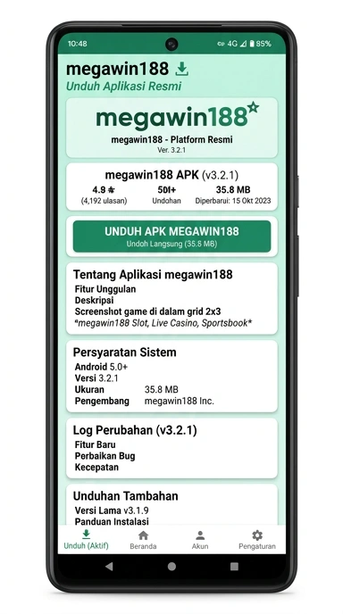 Tampilan halaman APK megawin188