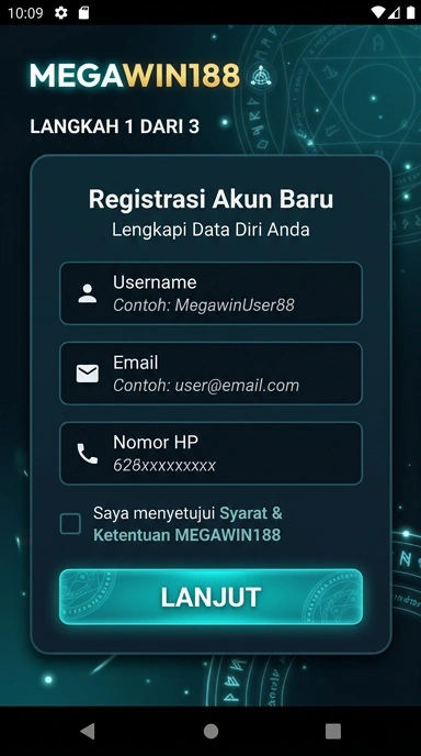 Tampilan halaman daftar megawin188